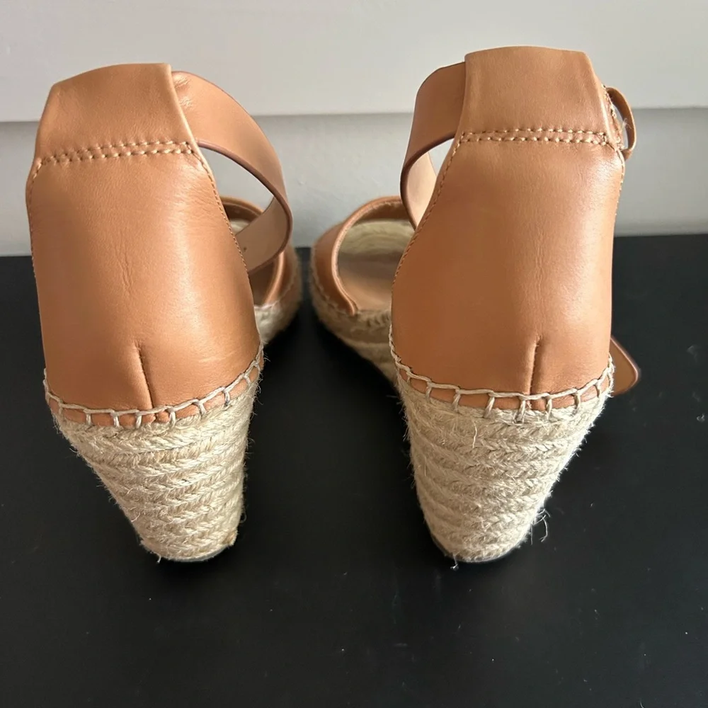 Vince Camuto Camel Leather Espadrille Wedge Heels Sandals - Picture 5 of 9